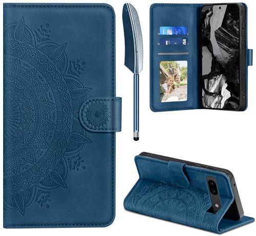 EASDNB Lederhülle für Google Pixel 8A Hülle, Handyhülle für Pixel 8A Flip Wallet PU Leder Case [Kartenfach] [Magnet] [Standfunktion] Prägung Klapphülle Schutzhülle für Google Pixel 8A, Dunkelblau von EASDNB