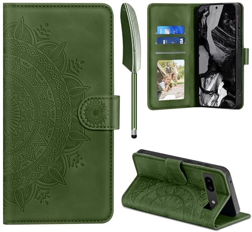 EASDNB Lederhülle für Google Pixel 8A Hülle, Handyhülle für Pixel 8A Flip Wallet PU Leder Case [Kartenfach] [Magnet] [Standfunktion] Prägung Klapphülle Schutzhülle für Google Pixel 8A, Grasgrün von EASDNB