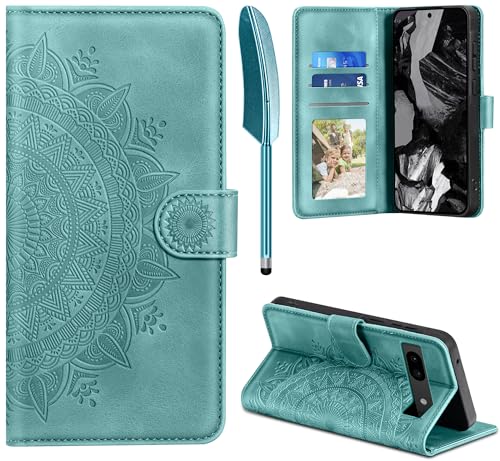 EASDNB Lederhülle für Google Pixel 8A Hülle, Handyhülle für Pixel 8A Flip Wallet PU Leder Case [Kartenfach] [Magnet] [Standfunktion] Prägung Klapphülle Schutzhülle für Google Pixel 8A, Grün von EASDNB