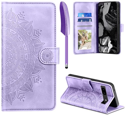 EASDNB Lederhülle für Google Pixel 8A Hülle, Handyhülle für Pixel 8A Flip Wallet PU Leder Case [Kartenfach] [Magnet] [Standfunktion] Prägung Klapphülle Schutzhülle für Google Pixel 8A, Hellviolett von EASDNB