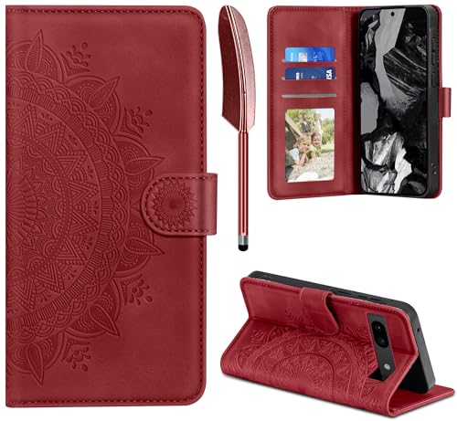 EASDNB Lederhülle für Google Pixel 8A Hülle, Handyhülle für Pixel 8A Flip Wallet PU Leder Case [Kartenfach] [Magnet] [Standfunktion] Prägung Klapphülle Schutzhülle für Google Pixel 8A, Rot von EASDNB