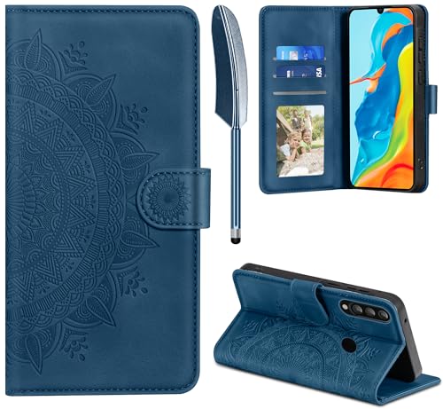 EASDNB Lederhülle für Huawei P30 Lite Hülle, Handyhülle für P30 Lite Flip Wallet PU Leder Case [Kartenfach] [Magnet] [Standfunktion] Prägung Klapphülle Schutzhülle für Huawei P30 Lite, Dunkelblau von EASDNB