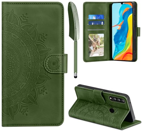 EASDNB Lederhülle für Huawei P30 Lite Hülle, Handyhülle für P30 Lite Flip Wallet PU Leder Case [Kartenfach] [Magnet] [Standfunktion] Prägung Klapphülle Schutzhülle für Huawei P30 Lite, Grasgrün von EASDNB