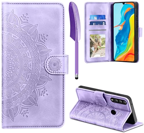 EASDNB Lederhülle für Huawei P30 Lite, Flip Wallet PU Leder Case [Kartenfach] [Magnet] [Standfunktion] Prägung Klapphülle Schutzhülle für Huawei P30 Lite, Hellviolett von EASDNB
