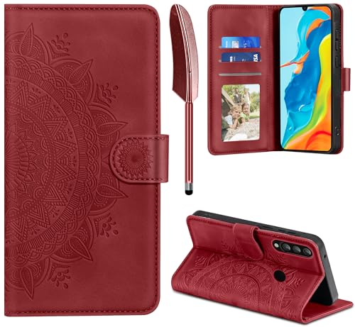 EASDNB Lederhülle für Huawei P30 Lite, Flip Wallet PU Leder Case [Kartenfach] [Magnet] [Standfunktion] Prägung Klapphülle Schutzhülle für Huawei P30 Lite, Rot von EASDNB