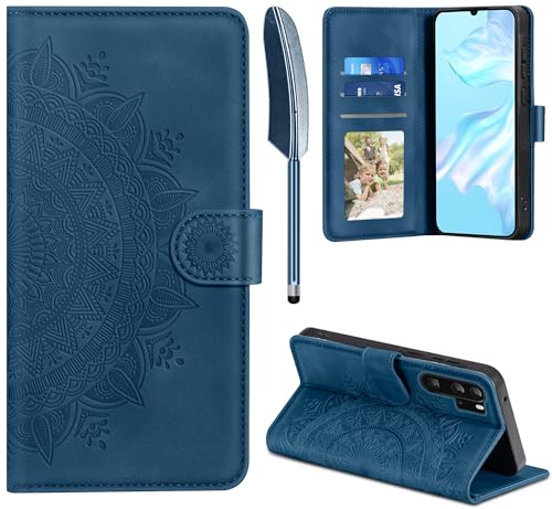 EASDNB Lederhülle für Huawei P30 Pro Hülle, Handyhülle für P30 Pro Flip Wallet PU Leder Case [Kartenfach] [Magnet] [Standfunktion] Prägung Klapphülle Schutzhülle für Huawei P30 Pro, Dunkelblau von EASDNB