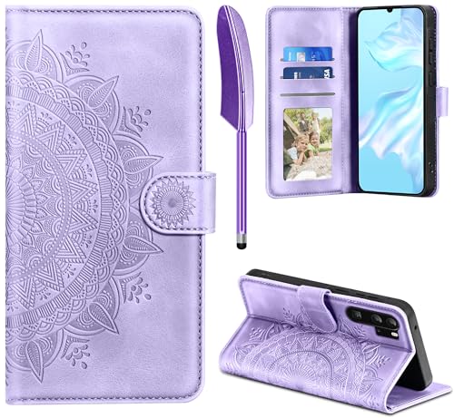 EASDNB Lederhülle für Huawei P30 Pro Hülle, Handyhülle für P30 Pro Flip Wallet PU Leder Case [Kartenfach] [Magnet] [Standfunktion] Prägung Klapphülle Schutzhülle für Huawei P30 Pro, Hellviolett von EASDNB
