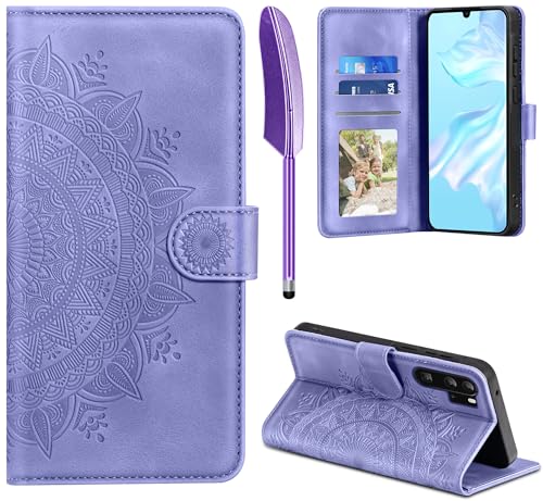 EASDNB Lederhülle für Huawei P30 Pro Hülle, Handyhülle für P30 Pro Flip Wallet PU Leder Case [Kartenfach] [Magnet] [Standfunktion] Prägung Klapphülle Schutzhülle für Huawei P30 Pro, Lila von EASDNB
