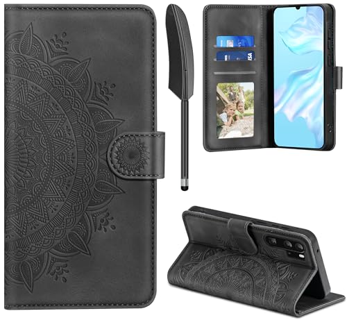 EASDNB Lederhülle für Huawei P30 Pro Hülle, Handyhülle für P30 Pro Flip Wallet PU Leder Case [Kartenfach] [Magnet] [Standfunktion] Prägung Klapphülle Schutzhülle für Huawei P30 Pro, Schwarz von EASDNB