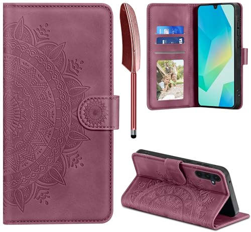 EASDNB Lederhülle für Samsung Galaxy A16 5G/4G Hülle, Handyhülle für Galaxy A16 5G Flip Wallet PU Leder Case [Kartenfach] [Magnet] [Ständer] Klapphülle Schutzhülle für Samsung Galaxy A16, Weinrot von EASDNB
