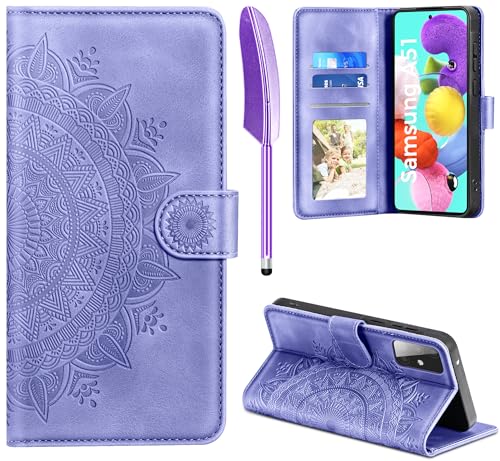 EASDNB Lederhülle für Samsung Galaxy A51 Hülle, Handyhülle für Galaxy A51 Flip Wallet PU Leder Case [Kartenfach] [Magnet] [Standfunktion] Prägung Klapphülle Schutzhülle für Samsung A51, Lila von EASDNB