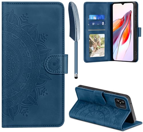 EASDNB Lederhülle für Xiaomi Redmi 12C Hülle, Handyhülle für Redmi 12C Flip Wallet PU Leder Case [Kartenfach] [Magnet] [Standfunktion] Prägung Klapphülle Schutzhülle für Redmi 12C, Dunkelblau von EASDNB