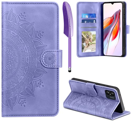 EASDNB Lederhülle für Xiaomi Redmi 12C Hülle, Handyhülle für Redmi 12C Flip Wallet PU Leder Case [Kartenfach] [Magnet] [Standfunktion] Prägung Klapphülle Schutzhülle für Redmi 12C, Lila von EASDNB
