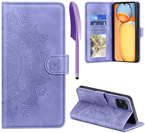 EASDNB Lederhülle für Xiaomi Redmi 13C Hülle, Handyhülle für Redmi 13C/ Poco C65 Flip Wallet PU Leder Case [Kartenfach] [Magnet] [Standfunktion] Prägung Klapphülle Schutzhülle für Redmi 13C, Lila von EASDNB