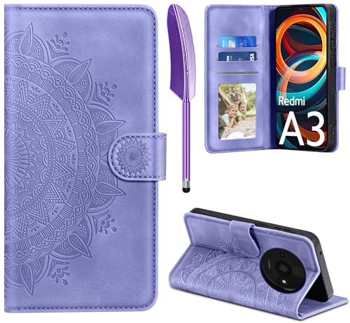 EASDNB Lederhülle für Xiaomi Redmi A3 Hülle, Handyhülle für Redmi A3 Flip Wallet PU Leder Case [Kartenfach] [Magnet] [Standfunktion] Prägung Klapphülle Schutzhülle für Redmi A3 4G (6.71"),Lila von EASDNB
