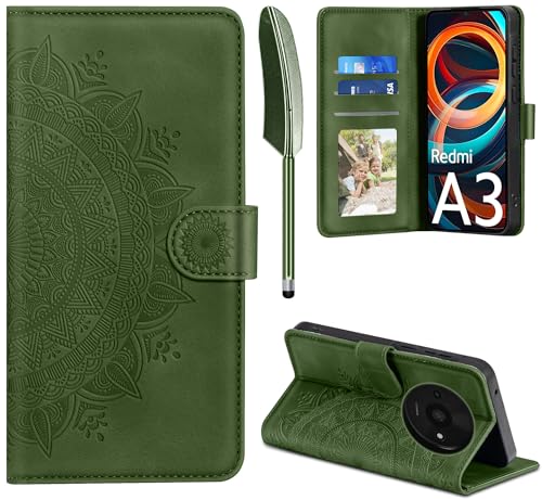 EASDNB Lederhülle für Xiaomi Redmi A3, Flip Wallet PU Leder Case [Kartenfach] [Magnet] [Standfunktion] Prägung Klapphülle Schutzhülle für Redmi A3 4G (6.71"), Grasgrün von EASDNB