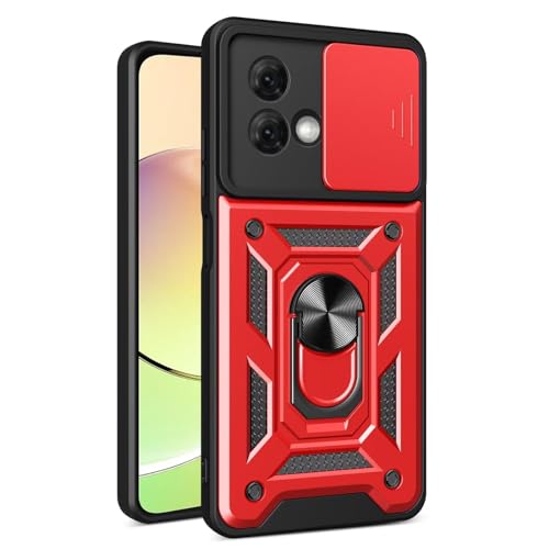 EASSGU Armor Hülle für Motorola Moto G84 (6.5" Inches), Harte PC Silikon Ringständer Handyhülle mit Magnetfuß - Rot von EASSGU