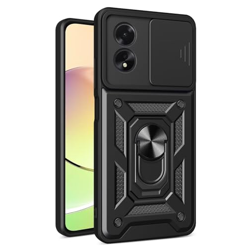 EASSGU Armor Hülle für Oppo A18 / Oppo A38 (6.56" Inches), Harte PC Silikon Ringständer Handyhülle mit Magnetfuß - Schwarz von EASSGU