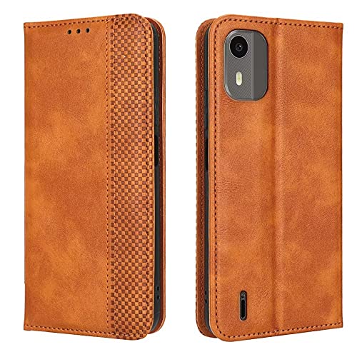 EASSGU Handyhülle für Nokia C12 (6.3" Inches) Flip Folio PU Leder Magnetschalter Schutzhülle, [3 Kartenfach] [1 Wallet] Stand Case - Braun von EASSGU