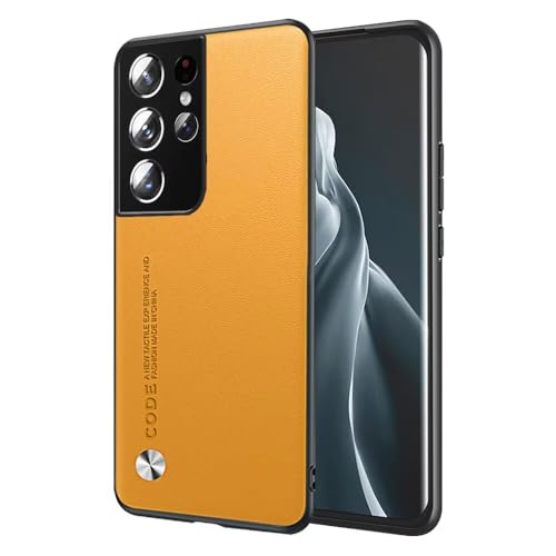 EASSGU Hülle für Samsung Galaxy S21 Ultra (6.8" Inches) Handyhülle im Business Stil mit PU Lederrückseite - Gelb von EASSGU