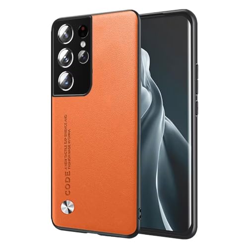 EASSGU Hülle für Samsung Galaxy S21 Ultra (6.8" Inches) Handyhülle im Business Stil mit PU Lederrückseite - Orange von EASSGU