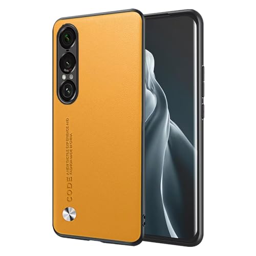 EASSGU Hülle für Smartphone, Compatible with Sony Xperia 1 VII (Seventh Generation) (6.5" Inches) Handyhülle im Business Stil mit PU Lederrückseite - Gelb von EASSGU