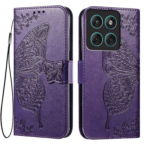 EASSGU Leder Handyhülle für Motorola Moto Edge 60 Pro (6.7" Inches) Flip-Folio Magnetische Hülle mit 3 Kartenfach, 1 Wallet, Sturzfeste, Kratzfeste Case - Dunkelviolett von EASSGU