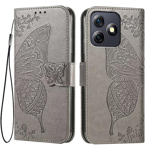 EASSGU Leder Handyhülle für UleFone Note 18 Ultra (6.78" Inches) Flip-Folio Magnetische Hülle mit 3 Kartenfach, 1 Wallet, Sturzfeste, Kratzfeste Case - Grau von EASSGU