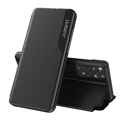 EASSGU Leder Hülle für Redmi Note 11 Pro/Note 12 Pro(4G) / Note 11E Pro (6.67" Inches) Seitenfenster Flip Halter PU Leder Handyhülle, Kratzfest, Stoßfest Schützend Case - Schwarz von EASSGU
