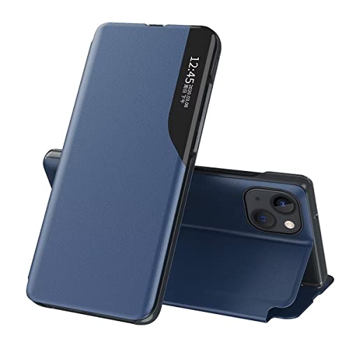 EASSGU Leder Hülle für iPhone 14 Pro (6.1" Inches) Seitenfenster Flip Halter PU Leder Handyhülle, Kratzfest, Stoßfest Schützend Case - Blau von EASSGU
