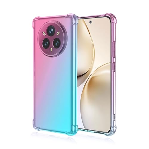 EASSGU TPU Silikon Handyhülle für Realme 14 Pro+ 5G / Realme 14 ProPlus 5G (6.83" Inches), Durchsichtig Farbverlauf Case, Anti Drop und Anti Scratch Schutzhülle - Rosa Grün von EASSGU