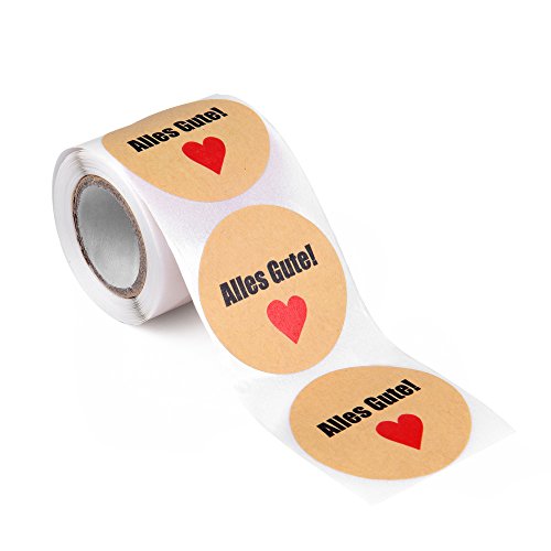 ewtshop® Kraftpapier-Stickerset in praktischer Spenderbox: 100 Stück Etiketten "Alles Gute", Durchmesser je ca 4 cm von EAST-WEST Trading GmbH