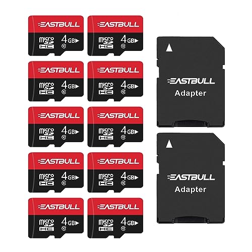 EASTBULL 4GB 10er Pack Micro SD Karten, 4GB SD Karten Pack Full HD Video 90MB/s UHS-I U1 Micro SDHC Klasse 10 für Überwachungs-Sicherheitskamera (10 Einheiten und 2 Adapter) von EASTBULL