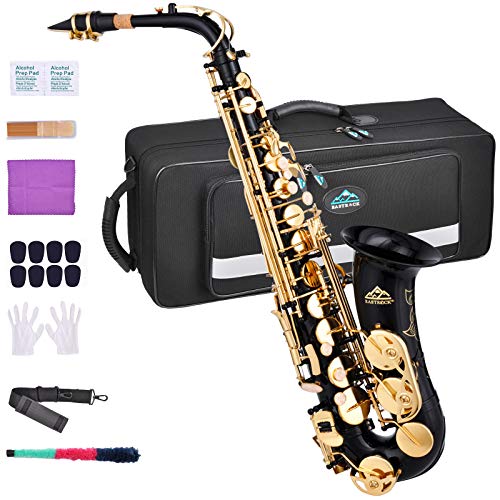 EASTROCK Altsaxophon Black/Golden Alto Saxophone mit Hartschalenkoffer Mundstückpolster Reinigungsbürste Riemen Handschuhe von EASTROCK