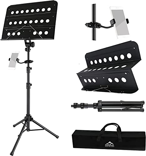 EASTROCK Ausziehbarer Musikständer & Notenständer, 2-in-1, verstellbar, 106-180 cm, zusammenklappbar, mit Handyhalterung von EASTROCK