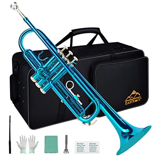 EASTROCK Bb Trompete Standard Trompete Set mit Tragetasche, Handschuhen, 7C Mundstück und Reinigungsset Bb Trompete für Studenten Anfänger (Meeresblau) von EASTROCK