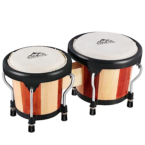 EASTROCK Bongos mit natürlichem Finish und Tuningschlüssel Bongo, 12,4 x 14,5 cm, Perkussionsinstrumente aus Holz und Metall, 12,4 cm und 14,5 cm (rot und natürlich) von EASTROCK