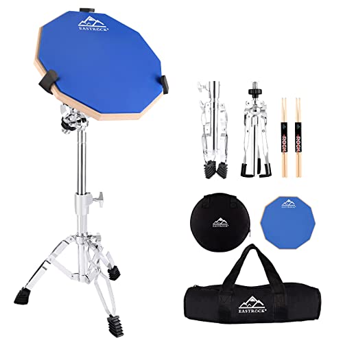 EASTROCK Drum Practice Pad 11 Zoll doppelseitig Kieselgel Übungspad mit Snare Drum Ständer Rucksack Drumsticks für erwachsene Anfänger Blau von EASTROCK