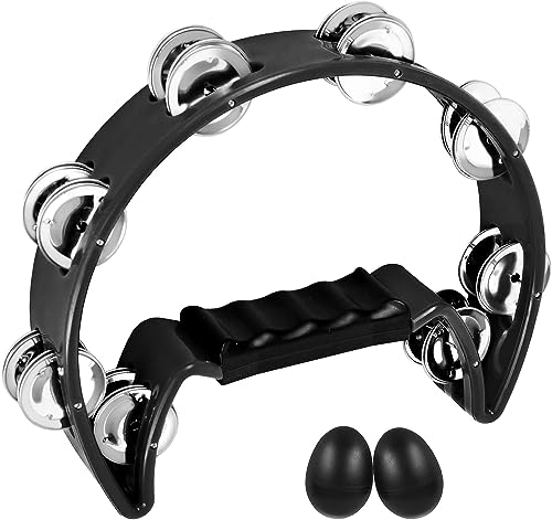 EASTROCK Hand Halbmondförmiges Tamburin, Halbmond Form Schellenring mit ergonomischem Handgriff, Schlaginstrument Musik Zweireihige Metall Jingles für Geschenk KTV Party (Single, Schwarz) von EASTROCK