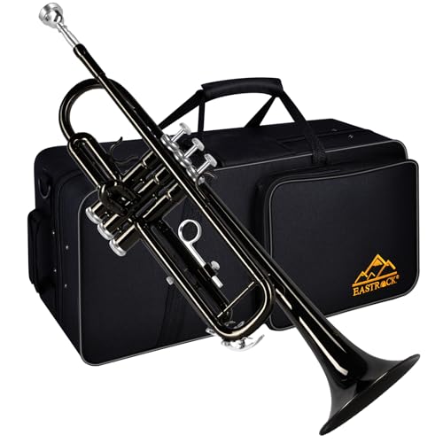 EASTROCK Standard Trompeten Set Standard-Bb-Messing Trompete Mit Hartschale, Handschuhen,7C Trompete Mundstück, Trompeten für Anfänger und Schüler (Schwarz) von EASTROCK