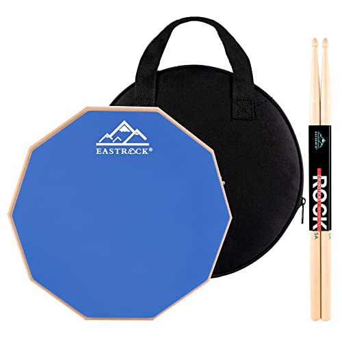 EASTROCK Übungspad, 27,9 cm, doppelseitig, Silent, Schlagzeug-Pad, Gummi Dumb Drum mit Drumsticks und Aufbewahrungstasche für Anfänger, Blau von EASTROCK