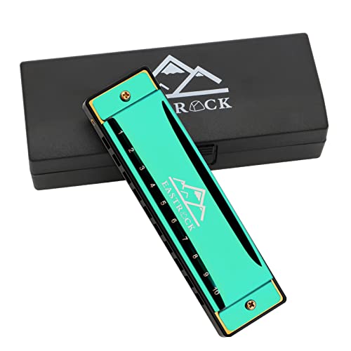 EastRock Diatonische Mundharmonika in D, diatonische Mundharmonika für Kinder, 20 Töne, diatonische Mundharmonika mit 10 Löchern, für Anfänger, Studenten, C-Mundharmonika, mit Geschenkpflegetuch (10 von EASTROCK