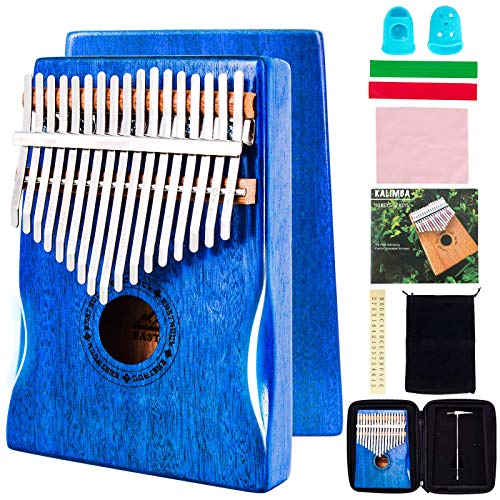 EastRock Kalimba 17 Keys Thumb Piano with Curved Design, Easy to Learn Portable Musical Instrument Gifts for Kids Adults Beginners with Voice Hammer and Lessons (English language not guaranteed), blue von EASTROCK