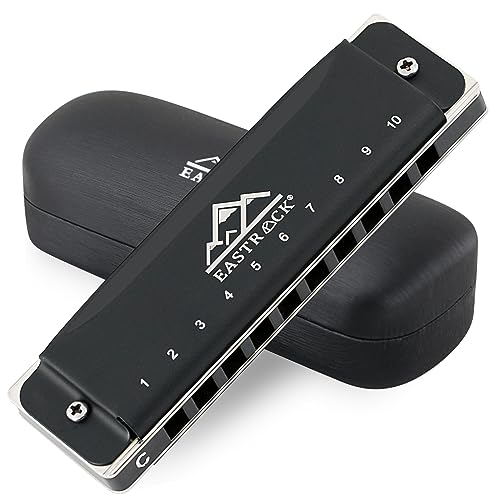 EastRock Mundharmonika, Blues-Mundharmonika, 10 Löcher, C-Schlüssel mit Etui, diatonische Mundharmonika für Profispieler, Anfänger, Studenten, Erwachsene, Freunde, Geschenke (mattschwarzes Finish) EastRock Mundharmonika, Blues-Mundharmonika, 10 Löcher, C-Schlüssel mit Etui, diatonische Mundharmonika für Profispieler, Anfänger, Studenten, Erwachsene, Freunde, Geschenke (mattschwarzes Finish) von EASTROCK