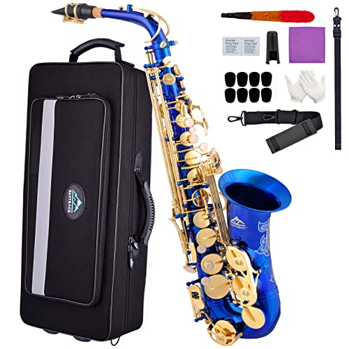 Eastrock Altsaxophon, Saxophon aus Messing und flach, geeignet für Schüler und Anfänger, Saxophon-Set mit Tasche, Reinigungsprodukte, weiße Handschuhe und mehr (Blau) von EASTROCK