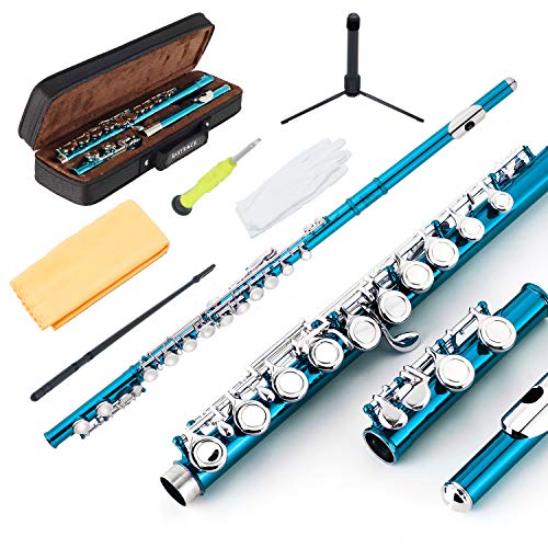 Eastrock Querflöten mit geschlossenem Loch, 16 Löcher, für Anfänger, Kinder, Schüler, Flöte, in Seeblau, mit Gehäusehalter und Reinigungsset Eastrock Querflöten mit geschlossenem Loch, 16 Löcher, für Anfänger, Kinder, Schüler, Flöte, in Seeblau, mit Gehäusehalter und Reinigungsset von EASTROCK
