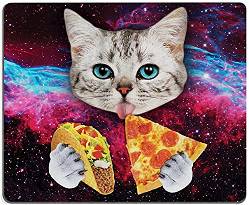 Mauspad mit niedlichem Weltraum-Katzen-Motiv, lustiges Mauspad, buntes Glitzer-Galaxie-Nebel Hintergrund, personalisiertes quadratisch, wasserdicht, rutschfeste Gummiunterseite, Mousepads für Laptop von EASTSMOOTH