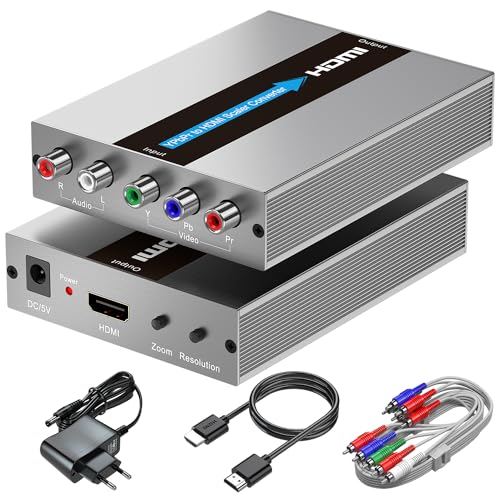 Component auf HDMI Konverter mit Skalierungsfunktion + Zoomfunktion (HDMI und Component Kabel im Lieferumfang Enthalten), YPbPr auf HDMI Konverter für DVD/NGC/Wii/VHS/PS2 (Nicht für 240P Spiele) von EASYCEL
