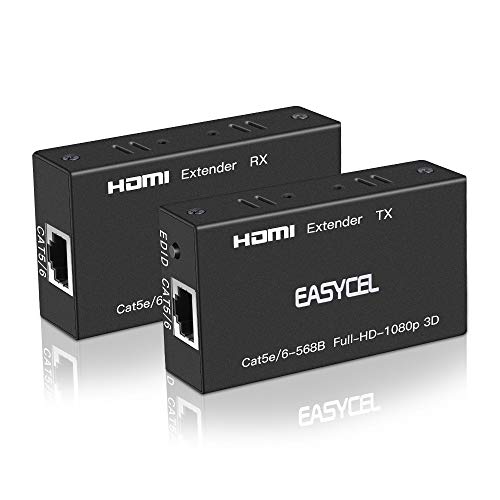 EASYCEL 60M HDMI Extender (Sender und Empfänger) Über Single RJ45 Cat5e Cat6 Cat7-Kabel bis zu 60m Länge, Unterstützt 1080p 3D HDCP EDID für PC/Laptop, DVD, Sky, PS3, PS4, HD-Kamera von EASYCEL