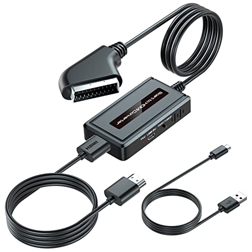 EASYCEL Männlich Scart auf HDMI Konverter mit HDMI Kabel (Scart Kabel Integriert) für DVD/STB/Sky mit Weiblich Scart Ausgang, Scart zu HDMI Konverter Unterstützt 720P/1080P HDMI Ausgang Schalter von EASYCEL
